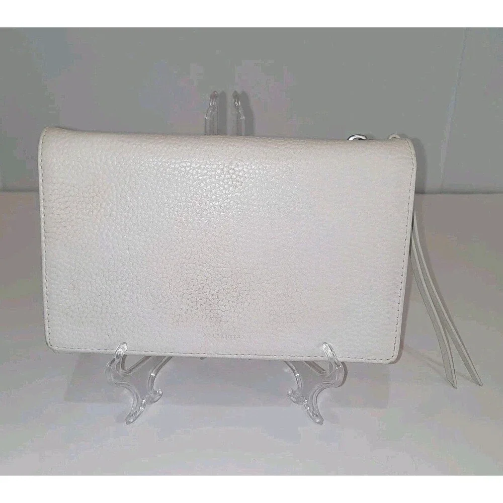 AllSaints Fetch Ecru Ivory Pebbled Leather Wallet Clutch Handbag Bag